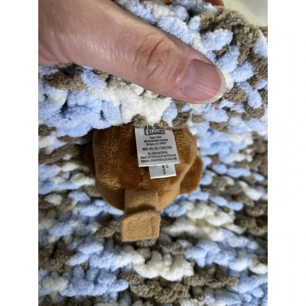 Baby Lovey Chenille Crocteched Blanket 15 X 15 Super Soft Brown Blue Monkey